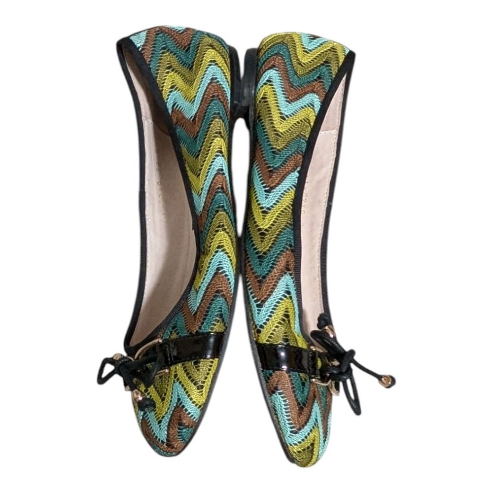 All black fabric chevron multi-color ballet flats size 39.5 everyday chic bow - Picture 4 of 10